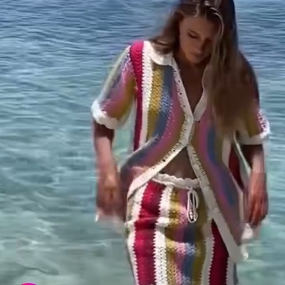 Steele the Label Kai Crochet Polo Top Button Front Striped Boho Australia - Picture 13 of 15